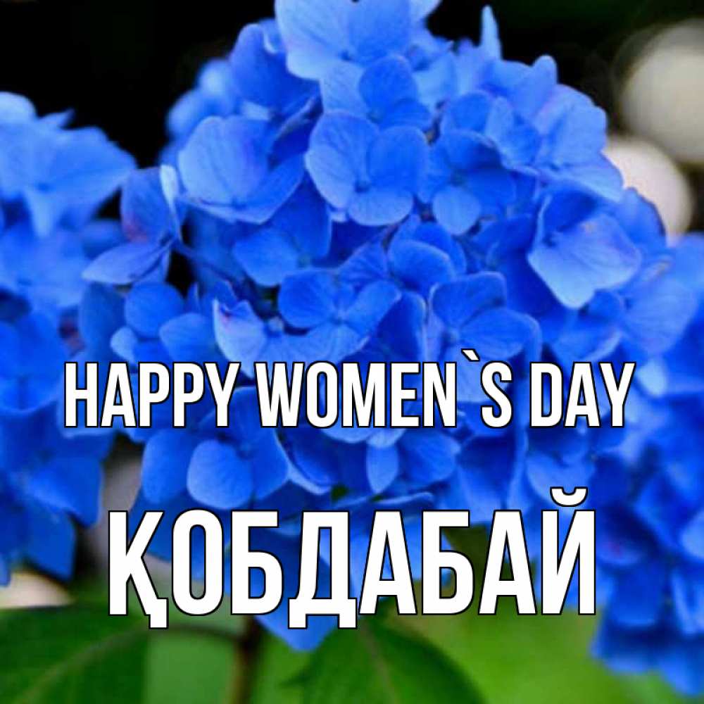 Greetings card с именем, Қобдабай happy women`s day синие цветы Greetings with text for free download 